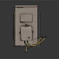 Aged Electrical Appliance with Rusted Surface Fan Grille and Portable Wheels
