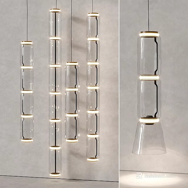 Modern Glass Hanging Pendant Lights With Cylindrical Rings For Interior Decoration 3d model 