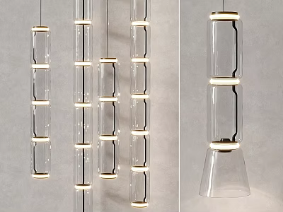 Modern Glass Hanging Pendant Lights With Cylindrical Rings For Interior Decoration 3d model