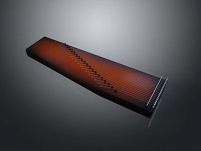 Classic Chinese Guzheng Wooden String Instrument With Brown Body And Black Strings For Daily Life 3d model
