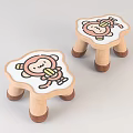Cute Children Sofa Stools With Cartoon Monkey Design And Brown Wooden Legs