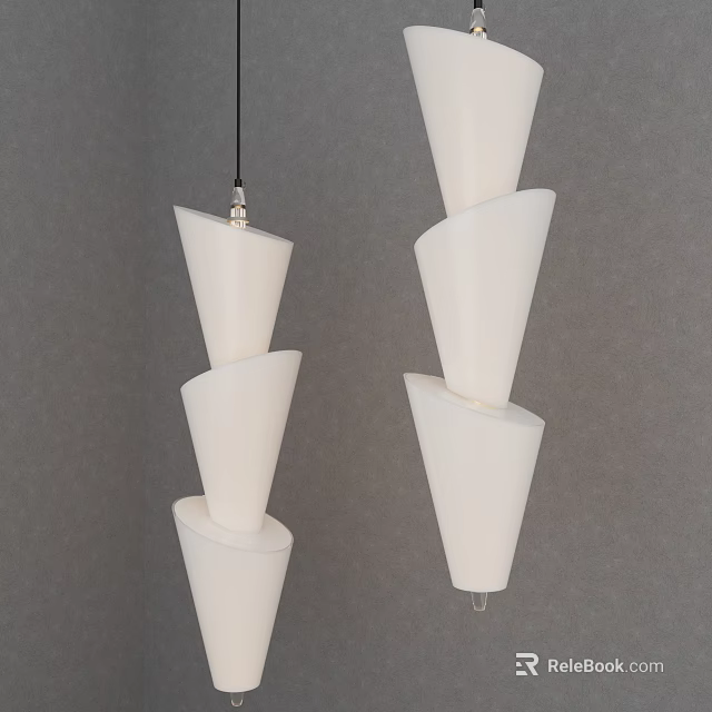 Two White Spiral Cone Pendant Lights Hanging In Modern Interior Space 3d model