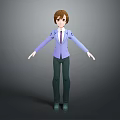 Cartoon Creature Character Wearing Purple Blazer White Shirt and Green Pants Standing with Arms Outstretched