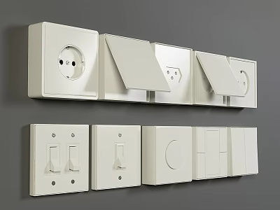 White Electrical Switch Panels With Sockets Covers And Various Styles For Home Use 3d model
