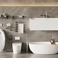 Modern Bathroom Interior Design With White Bathtub Toilet Sink And Marble Walls
