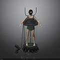 Transparent Cylindrical Device Enclosing Person With Black Mask And Metal Base