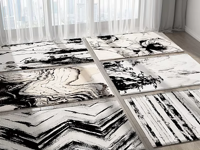 Square Carpets With Black And White Abstract Wave And Striped Patterns For Home Decor 3d model
