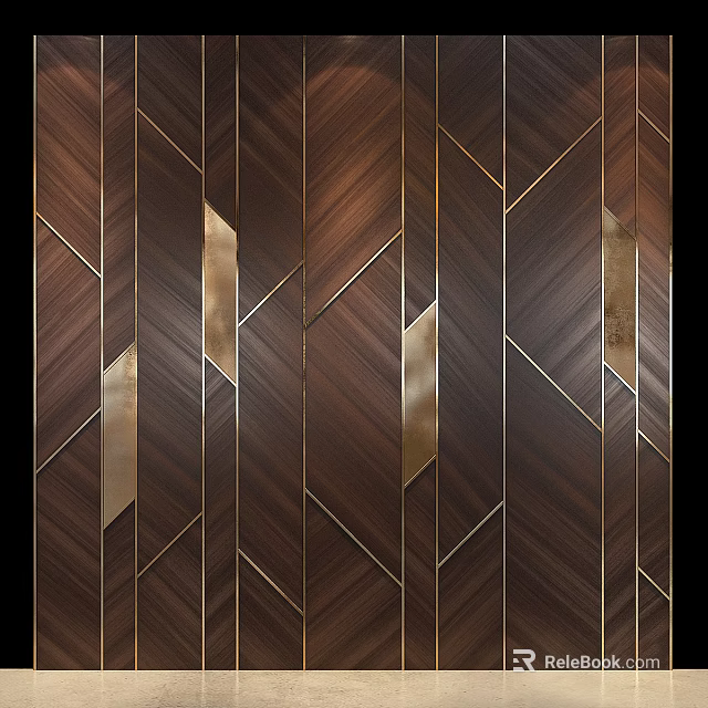 Modern Background Wall Design With Wooden Texture And Geometric Gold Accents 3d model 