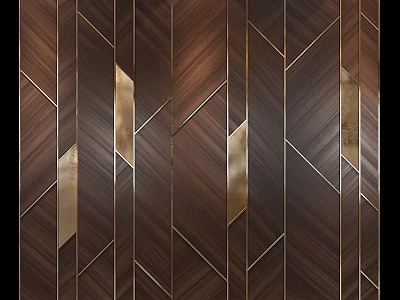 Modern Background Wall Design With Wooden Texture And Geometric Gold Accents 3d model