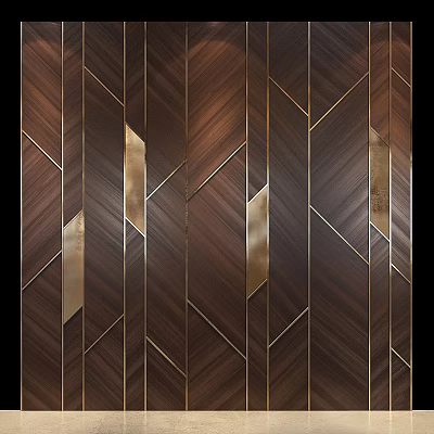 Modern Background Wall Design With Wooden Texture And Geometric Gold Accents 3d model