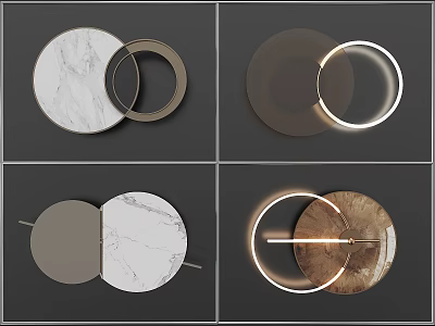 Modern Circular Wall Decor With Marble Wooden Metal And Lighting Elements 3d model