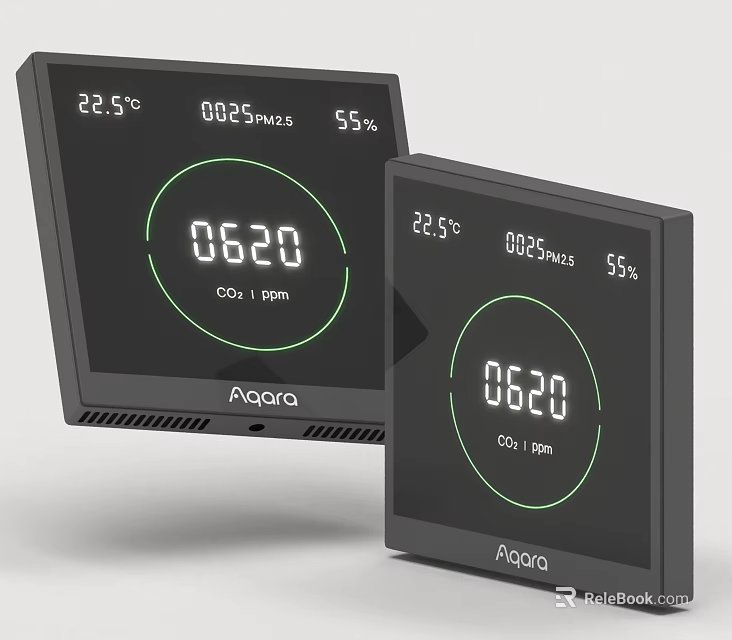 Aqara Smart Switch Panel Displaying Temperature Humidity CO2 Level and Power Readings 3d model 