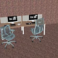 Office Desk and Chair Set with Computer Monitors and Ergonomic Mesh Rolling Chairs