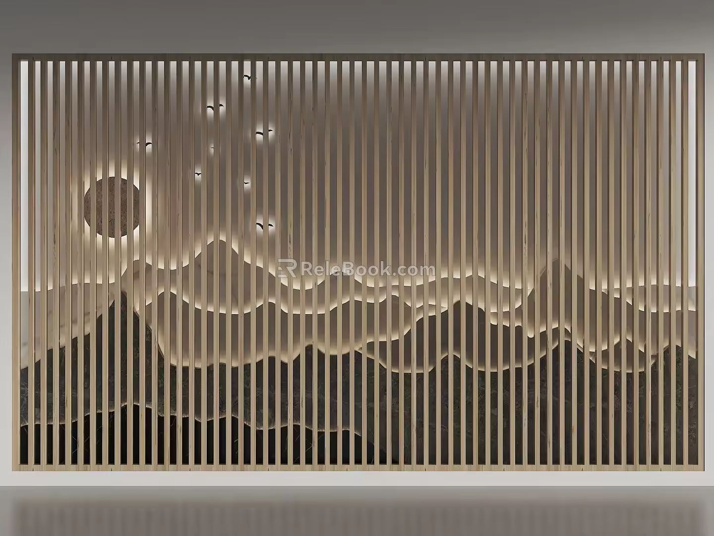 New Chinese Style Background Wall Grid Landscape Background Wall Landscape Background Screen Water Mountain Background Partition Landscape Wall Grid Background Wall 3d model