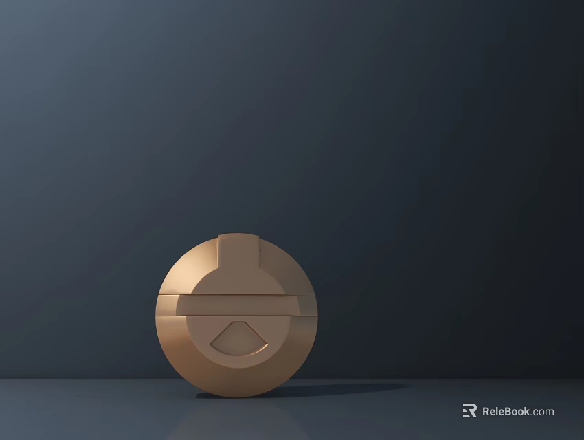 Golden Circular Sculpture Carving With Modern Geometric Lines Against Dark Background 3d model 
