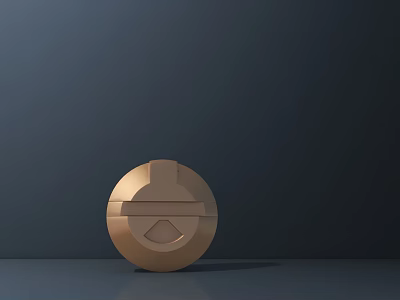Golden Circular Sculpture Carving With Modern Geometric Lines Against Dark Background 3d model