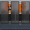 Modern Patterned Glass Swing Doors With Black Frame And Orange Wall Background 3d model