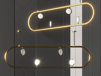Modern Chandeliers With Golden Frame Illuminated Circular Bulbs And Hanging Design 3d model