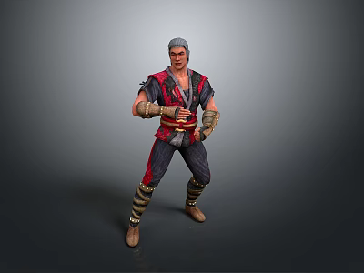 Gray Haired Man In Red And Black Outfit With Wrist Guards And Brown Boots 3d model