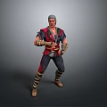 Gray Haired Man In Red And Black Outfit With Wrist Guards And Brown Boots