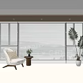 Stylish Venetian Blinds in Bright Room with Large Windows Wooden Walls White Floor and Green Plants