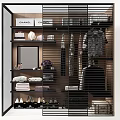 Modern Wardrobe Interior With Hanging Clothes Folded Items Shoes And Bags