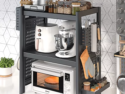 Kitchen Storage Rack With Oven Air Fryer Mixer And Utensils 3d model