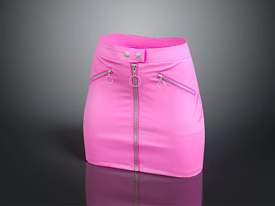 Pink Trendy Mini Skirt With Front Zipper And Metal Ring Accents 3d model