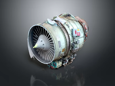 Vintage Aircraft Engine Turbine With Metallic Casing And Detailed Fan Blades 3d model