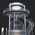 Modern Hourglass Shaped Building With Metal Frame Transparent Glass Sphere Spiral Staircase And People Around