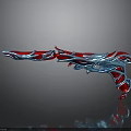 Unique Red and Blue Gun Weapon with Artistic 3D Rendered Design and Streamlined Shape
