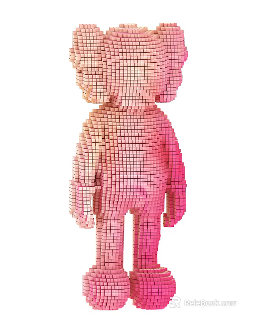Creative Doll Sculpture Composed of Small Cubes with Pink Gradient Color 3d model