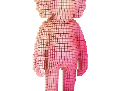 Creative Doll Sculpture Composed of Small Cubes with Pink Gradient Color 3d model