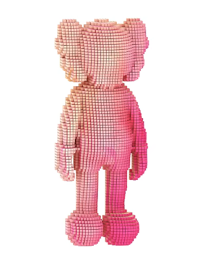Creative Doll Sculpture Composed of Small Cubes with Pink Gradient Color 3d model