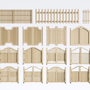 Patio Gate Fence Gate Courtyard Wooden Door Fence Wooden Grille 3d model