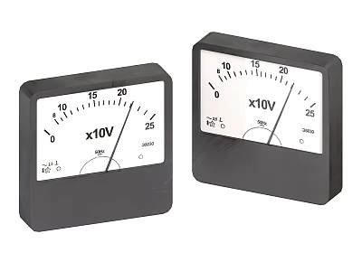 Two Industrial Voltage Meters With Square Design White Dial Black Frame And x10V Marking 3d model