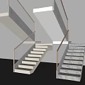Modern Double Staircase With Concrete Steps Metal Railing And Understep Lighting