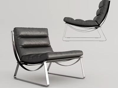 Modern Black Leather Leisure Chair With Sleek Metal Frame And Contemporary Comfortable Seating Design 3d model