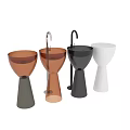 Sleek Black Freestanding Washbasin With Tall Pedestal And Spherical Decorations