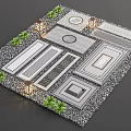 Various Garden Path Paving Patterns With Plants And Lanterns 3d model