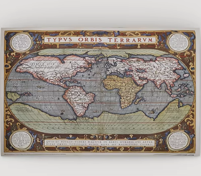 Ancient World Map Landscape Painting With Decorative Borders And Vintage Classical Design 3d model