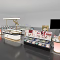Elegant Modern Mall Counter With Display Shelves Products Lighting And Red Signage
