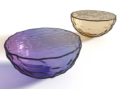 Two Purple And Golden Round Glass Coffee Tables With Textured Surface Design 3d model