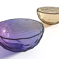 Two Purple And Golden Round Glass Coffee Tables With Textured Surface Design