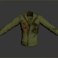 Green Distressed Jacket With Red Black Stains Lapel Collar Button Casual Outerwear