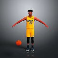 Man Wearing Yellow HEAT 22 Jersey Standing with Basketball on Gray Background