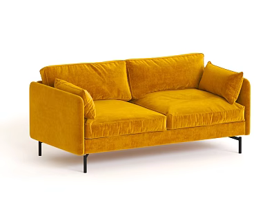 Modern Yellow Velvet Two Seater Sofa With Black Legs And Comfortable Design 3d model