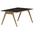 Modern Minimalist Dining Table With Black Tabletop Wooden Legs And Matching Bench