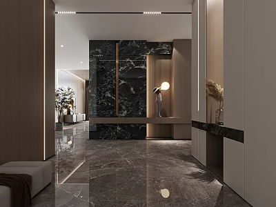 Modern Foyer Hallway Interior With Marble Finishes And Minimalist Decor 3d model