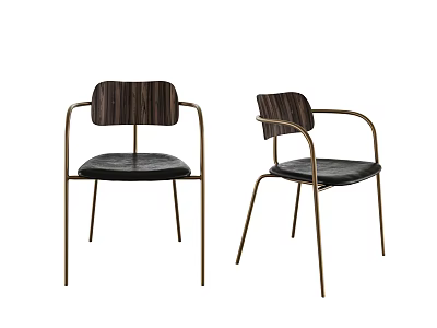 Stylish Modern Dining Chairs With Wooden Backrest Metal Frame And Black Seat 3d model